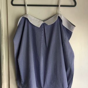 Blue and white striped cold shoulder top